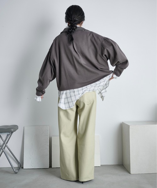 THE YOn（ザヨン）の「コットン裏毛スキッパートップス（スウェット・レディース・グレー/チャコールグレー/クリーム/ピンク・FREE）」の18枚目の写真