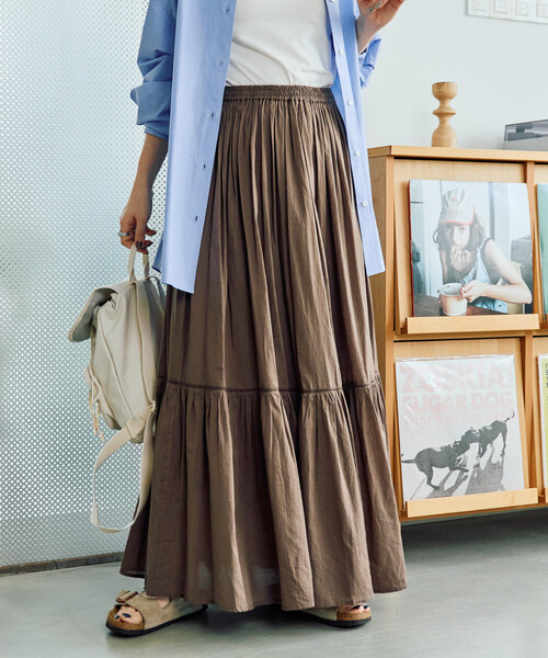 FREAK'S STORE（フリークスストア）の「限定展開　インド ティアード 切り替え スカート（スカート・レディース・ライトグレー/ブラウン/オフホワイト/ブラック/コーラルピンク・SMALL/MEDIUM）」の4枚目の写真