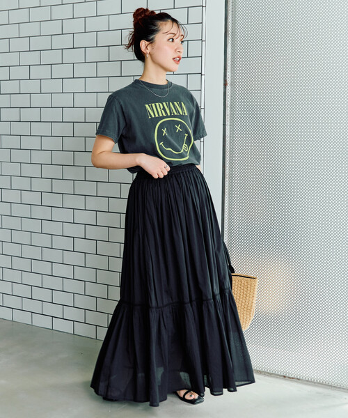 FREAK'S STORE（フリークスストア）の「限定展開　インド ティアード 切り替え スカート（スカート・レディース・ライトグレー/ブラウン/オフホワイト/ブラック/コーラルピンク・SMALL/MEDIUM）」の2枚目の写真