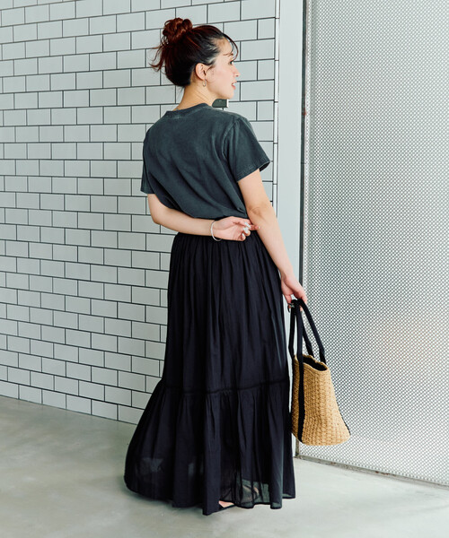 FREAK'S STORE（フリークスストア）の「限定展開　インド ティアード 切り替え スカート（スカート・レディース・ライトグレー/ブラウン/オフホワイト/ブラック/コーラルピンク・SMALL/MEDIUM）」の7枚目の写真