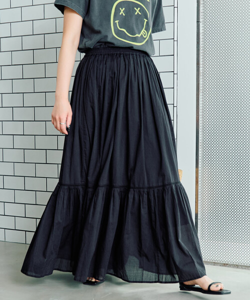 FREAK'S STORE（フリークスストア）の「限定展開　インド ティアード 切り替え スカート（スカート・レディース・ライトグレー/ブラウン/オフホワイト/ブラック/コーラルピンク・SMALL/MEDIUM）」の8枚目の写真