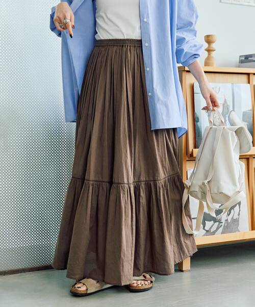 FREAK'S STORE（フリークスストア）の「限定展開　インド ティアード 切り替え スカート（スカート・レディース・ライトグレー/ブラウン/オフホワイト/ブラック/コーラルピンク・SMALL/MEDIUM）」の17枚目の写真