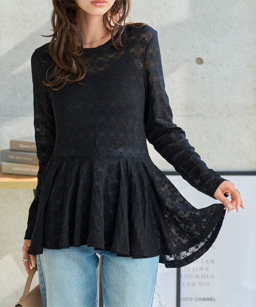 KOBE LETTUCE(コウベレタス)の「レースアシンメトリーヘムチュニック(Tシャツ/カットソー・レディース・ホワイト/ブラック・M)」の2枚目の写真