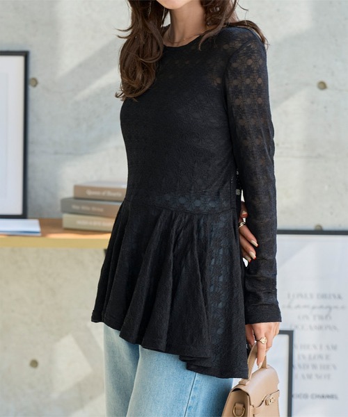 KOBE LETTUCE(コウベレタス)の「レースアシンメトリーヘムチュニック(Tシャツ/カットソー・レディース・ホワイト/ブラック・M)」の6枚目の写真