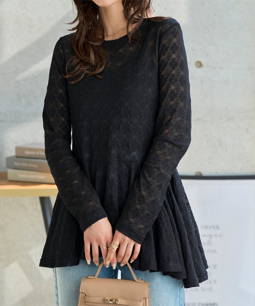 KOBE LETTUCE(コウベレタス)の「レースアシンメトリーヘムチュニック(Tシャツ/カットソー・レディース・ホワイト/ブラック・M)」の7枚目の写真