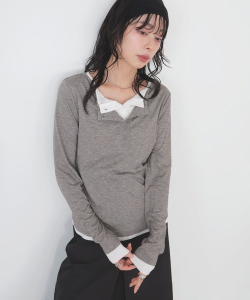 LIAN（リアン）の「バイカラーヘンリーネックプルオーバー（Tシャツ/カットソー・レディース・チャコールグレー/グレー/イエロー/ブラウン・FREE）」の13枚目の写真