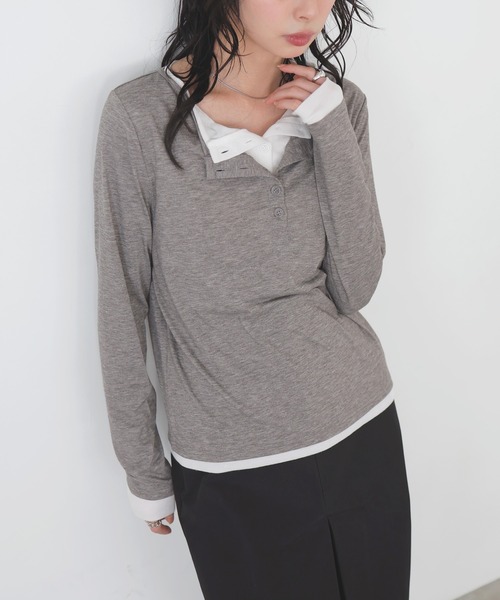 LIAN（リアン）の「バイカラーヘンリーネックプルオーバー（Tシャツ/カットソー・レディース・チャコールグレー/グレー/イエロー/ブラウン・FREE）」の14枚目の写真