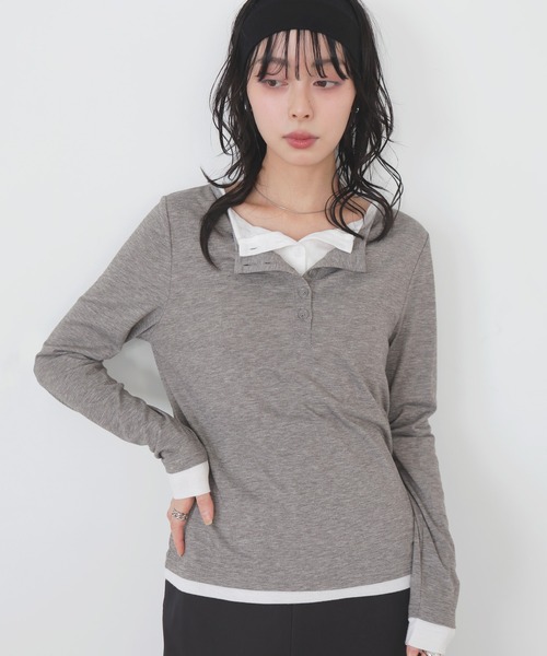 LIAN（リアン）の「バイカラーヘンリーネックプルオーバー（Tシャツ/カットソー・レディース・チャコールグレー/グレー/イエロー/ブラウン・FREE）」の15枚目の写真