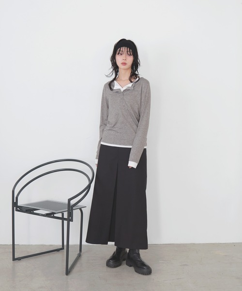 LIAN（リアン）の「バイカラーヘンリーネックプルオーバー（Tシャツ/カットソー・レディース・チャコールグレー/グレー/イエロー/ブラウン・FREE）」の16枚目の写真