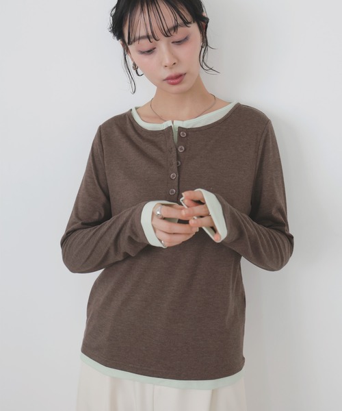 LIAN（リアン）の「バイカラーヘンリーネックプルオーバー（Tシャツ/カットソー・レディース・チャコールグレー/グレー/イエロー/ブラウン・FREE）」の19枚目の写真