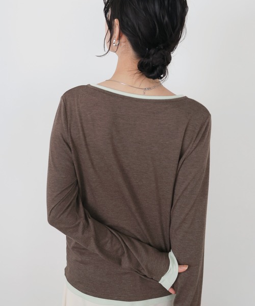 LIAN（リアン）の「バイカラーヘンリーネックプルオーバー（Tシャツ/カットソー・レディース・チャコールグレー/グレー/イエロー/ブラウン・FREE）」の22枚目の写真