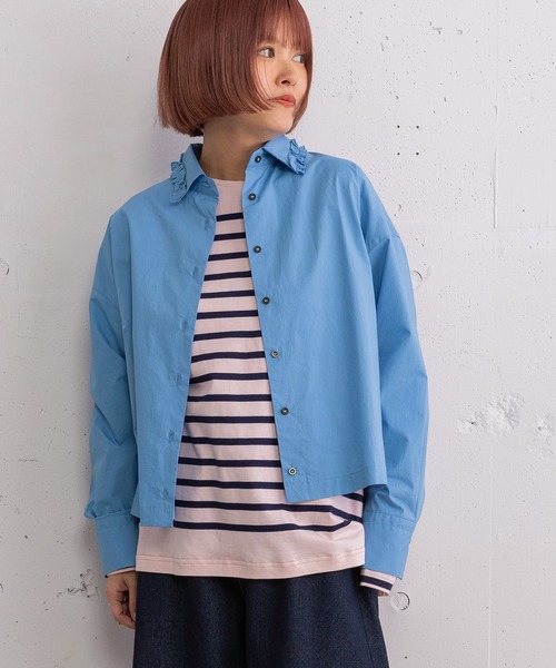 POU DOU DOU（プードゥドゥ）の「フリルデザインクロップドシャツ（シャツ/ブラウス・レディース・オフホワイト/ブルー/ベージュ・3）」の14枚目の写真