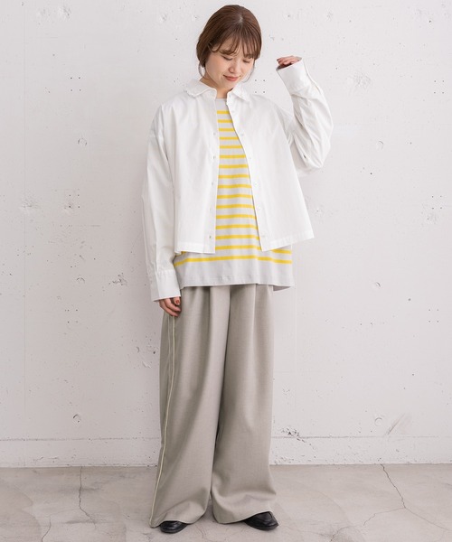 POU DOU DOU（プードゥドゥ）の「フリルデザインクロップドシャツ（シャツ/ブラウス・レディース・オフホワイト/ブルー/ベージュ・3）」の18枚目の写真