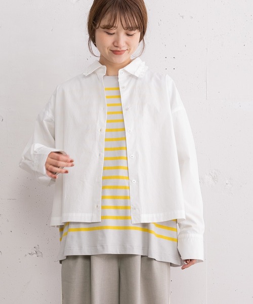 POU DOU DOU（プードゥドゥ）の「フリルデザインクロップドシャツ（シャツ/ブラウス・レディース・オフホワイト/ブルー/ベージュ・3）」の21枚目の写真