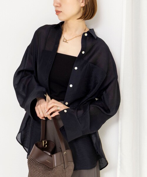 NOLLEY’S（ノーリーズ）の「ウォッシャブルセルロースシルクシアーシャツ（シャツ/ブラウス・レディース・ネイビー/ライトグレー/ベビーピンク・FREE）」の2枚目の写真