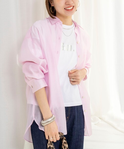 NOLLEY’S（ノーリーズ）の「ウォッシャブルセルロースシルクシアーシャツ（シャツ/ブラウス・レディース・ネイビー/ライトグレー/ベビーピンク・FREE）」の3枚目の写真
