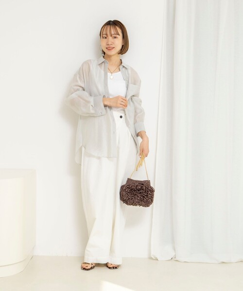 NOLLEY’S（ノーリーズ）の「ウォッシャブルセルロースシルクシアーシャツ（シャツ/ブラウス・レディース・ネイビー/ライトグレー/ベビーピンク・FREE）」の22枚目の写真