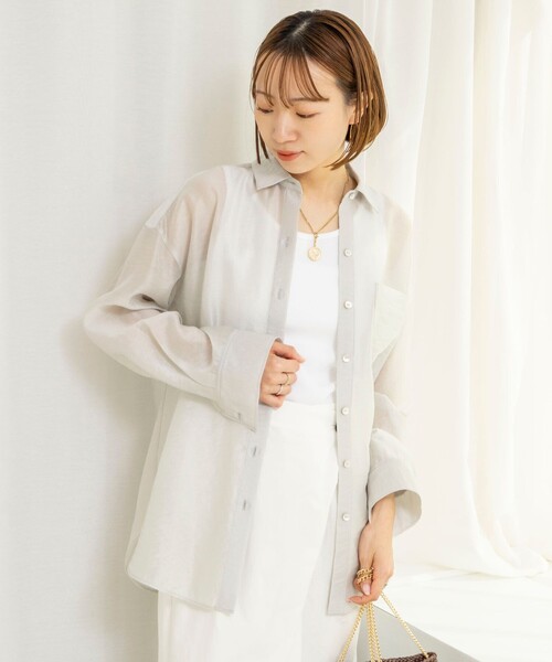 NOLLEY’S（ノーリーズ）の「ウォッシャブルセルロースシルクシアーシャツ（シャツ/ブラウス・レディース・ネイビー/ライトグレー/ベビーピンク・FREE）」の21枚目の写真