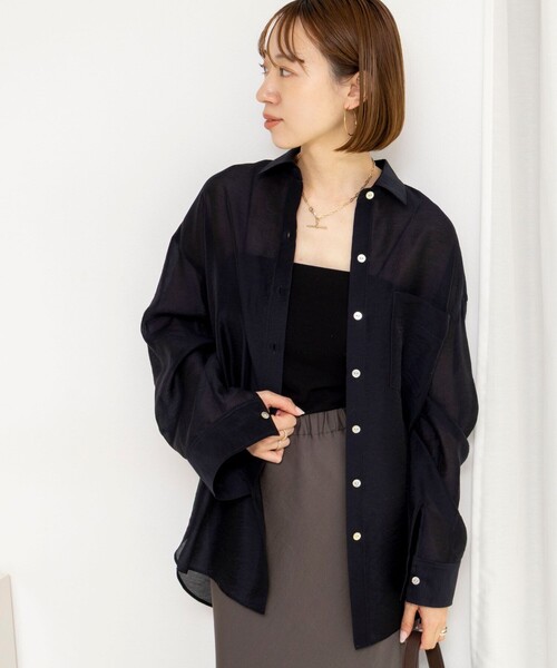 NOLLEY’S（ノーリーズ）の「ウォッシャブルセルロースシルクシアーシャツ（シャツ/ブラウス・レディース・ネイビー/ライトグレー/ベビーピンク・FREE）」の19枚目の写真