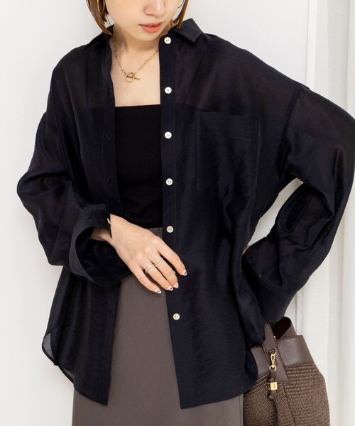 NOLLEY’S（ノーリーズ）の「ウォッシャブルセルロースシルクシアーシャツ（シャツ/ブラウス・レディース・ネイビー/ライトグレー/ベビーピンク・FREE）」の15枚目の写真