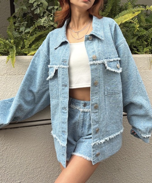 EGOIST（エゴイスト）の「ツイードデニムGジャン（デニムジャケット・レディース・ネイビー/サックスブルー・FREE）」の17枚目の写真