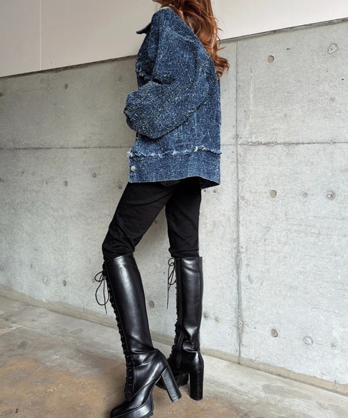 EGOIST（エゴイスト）の「ツイードデニムGジャン（デニムジャケット・レディース・ネイビー/サックスブルー・FREE）」の5枚目の写真