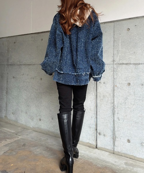 EGOIST（エゴイスト）の「ツイードデニムGジャン（デニムジャケット・レディース・ネイビー/サックスブルー・FREE）」の6枚目の写真