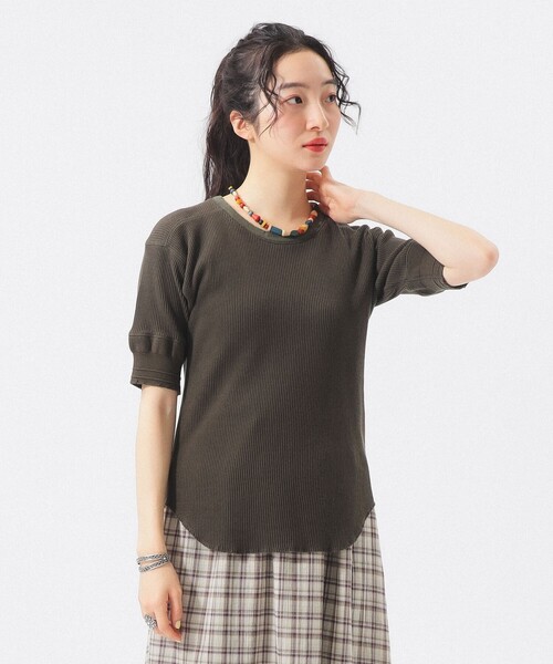 BEAMS BOY(ビームスボーイ)の「【8/6再値下げ】ダメージ サーマル Tシャツ(Tシャツ/カットソー・レディース・オリーブ/ブラック/ナチュラル・1/2)」の1枚目の写真