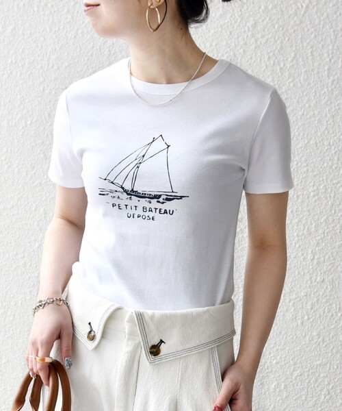 PETIT BATEAU(プチバトー)の「【SHIPS any別注】PETIT BATEAU: ロゴ プリント コンパクト TEE 26SS(Tシャツ/カットソー・レディース・ホワイト/ネイビー/ライトブルー・ONE SIZE)」の6枚目の写真