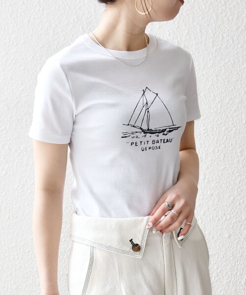 PETIT BATEAU(プチバトー)の「【SHIPS any別注】PETIT BATEAU: ロゴ プリント コンパクト TEE 26SS(Tシャツ/カットソー・レディース・ホワイト/ネイビー/ライトブルー・ONE SIZE)」の8枚目の写真