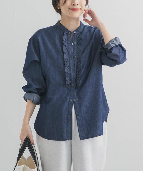 URBAN RESEARCH DOORS(アーバンリサーチドアーズ)の「フロントフリルシャツ(シャツ/ブラウス・レディース・ナチュラル/インディゴブルー・FREE)」の6枚目の写真