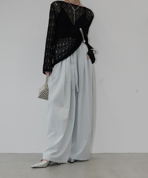 chuclla(チュクラ)の「【YOUYILIN】シアーニットトップス CHYOUW26s001(Tシャツ/カットソー・レディース・ホワイト/ブラック・FREE)」の10枚目の写真