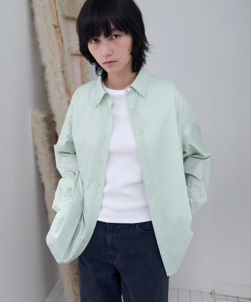 LEVAR（レバー）の「Relaxed Stripe Over-Shirt - Mint Stripe（シャツ/ブラウス・レディース・その他・FREE）」の2枚目の写真