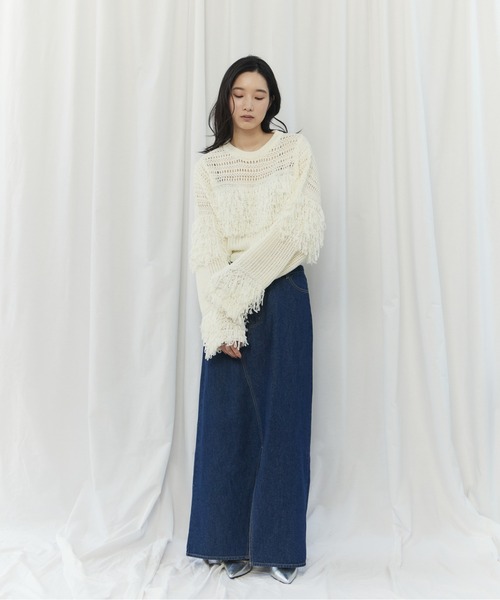 CIEL'AIR(シエルエアー)の「MESH FRINGE PO(メッシュフリンジプルオーバー)(ニット/セーター・レディース・ブラウン/オフホワイト・FREE)」の4枚目の写真