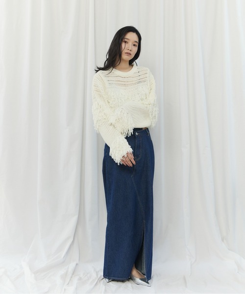 CIEL'AIR(シエルエアー)の「MESH FRINGE PO(メッシュフリンジプルオーバー)(ニット/セーター・レディース・ブラウン/オフホワイト・FREE)」の8枚目の写真