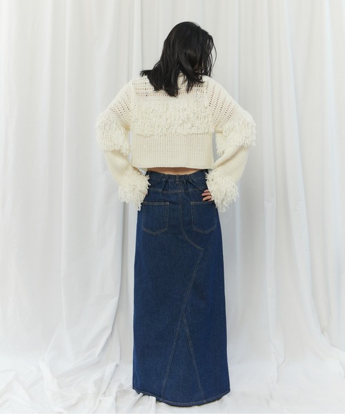 CIEL'AIR(シエルエアー)の「MESH FRINGE PO(メッシュフリンジプルオーバー)(ニット/セーター・レディース・ブラウン/オフホワイト・FREE)」の6枚目の写真
