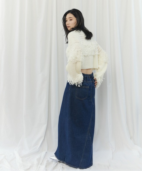 CIEL'AIR(シエルエアー)の「MESH FRINGE PO(メッシュフリンジプルオーバー)(ニット/セーター・レディース・ブラウン/オフホワイト・FREE)」の9枚目の写真