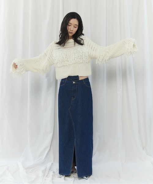 CIEL'AIR(シエルエアー)の「MESH FRINGE PO(メッシュフリンジプルオーバー)(ニット/セーター・レディース・ブラウン/オフホワイト・FREE)」の5枚目の写真