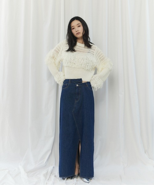 CIEL'AIR(シエルエアー)の「MESH FRINGE PO(メッシュフリンジプルオーバー)(ニット/セーター・レディース・ブラウン/オフホワイト・FREE)」の11枚目の写真