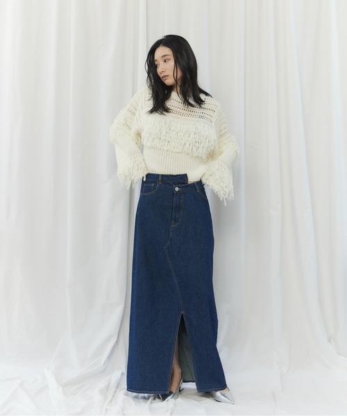 CIEL'AIR(シエルエアー)の「MESH FRINGE PO(メッシュフリンジプルオーバー)(ニット/セーター・レディース・ブラウン/オフホワイト・FREE)」の12枚目の写真