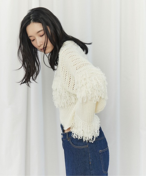 CIEL'AIR(シエルエアー)の「MESH FRINGE PO(メッシュフリンジプルオーバー)(ニット/セーター・レディース・ブラウン/オフホワイト・FREE)」の7枚目の写真