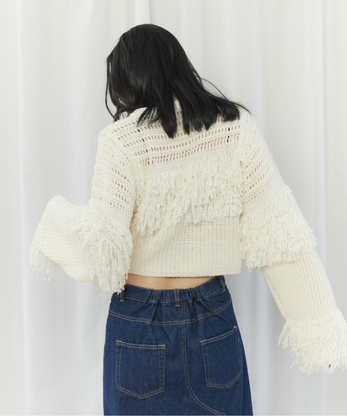CIEL'AIR(シエルエアー)の「MESH FRINGE PO(メッシュフリンジプルオーバー)(ニット/セーター・レディース・ブラウン/オフホワイト・FREE)」の10枚目の写真