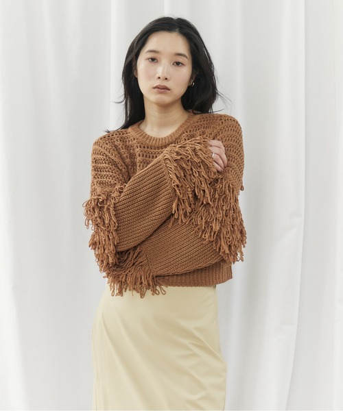 CIEL'AIR(シエルエアー)の「MESH FRINGE PO(メッシュフリンジプルオーバー)(ニット/セーター・レディース・ブラウン/オフホワイト・FREE)」の18枚目の写真