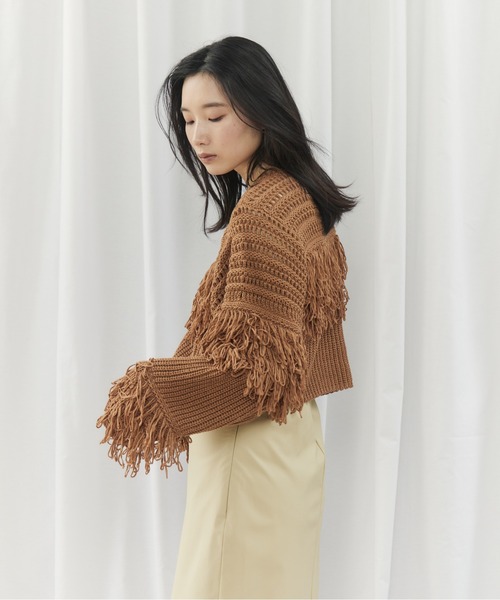 CIEL'AIR(シエルエアー)の「MESH FRINGE PO(メッシュフリンジプルオーバー)(ニット/セーター・レディース・ブラウン/オフホワイト・FREE)」の14枚目の写真
