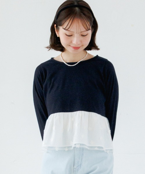 flower(フラワー)の「ホープフルブルームトップ(Tシャツ/カットソー・レディース・ネイビー/ホワイト・FREE)」の2枚目の写真