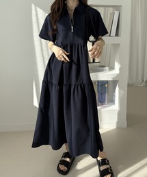 GeeRA（ジーラ）の「サッカーティアードハーフジップ襟付ワンピース（ワンピース）」