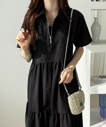 GeeRA（ジーラ）の「サッカーティアードハーフジップ襟付ワンピース（ワンピース）」