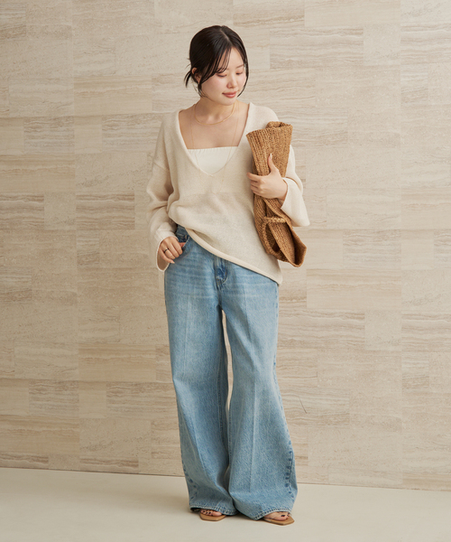 plage（プラージュ）の「コットンリリヤーン Vプルオーバー（ニット/セーター・レディース・アイボリー/カーキ・FREE）」の3枚目の写真