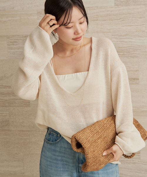 plage（プラージュ）の「コットンリリヤーン Vプルオーバー（ニット/セーター・レディース・アイボリー/カーキ・FREE）」の8枚目の写真