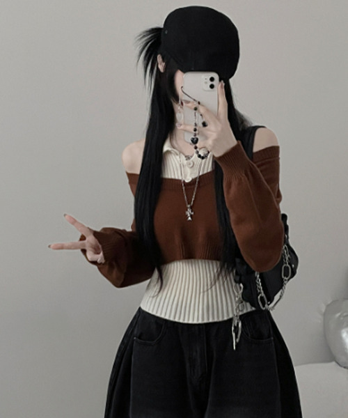 VIVID LADY(ビビッドレディー)の「レイヤード ニットアンサンブル ショートトップスxノースリーブニット(アンサンブル・レディース・グレー/ブラック/レッド/ブラウン・FREE)」の22枚目の写真